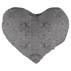 Silver Grey Decorative Floral Pattern Large 19  Premium Heart Shape Cushions by SpinnyChairDesigns