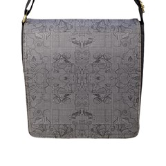 Silver Grey Decorative Floral Pattern Flap Closure Messenger Bag (l) by SpinnyChairDesigns