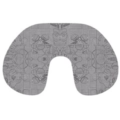 Silver Grey Decorative Floral Pattern Travel Neck Pillow by SpinnyChairDesigns