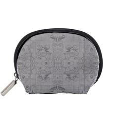 Silver Grey Decorative Floral Pattern Accessory Pouch (small) by SpinnyChairDesigns