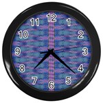 Purple Blue Ikat Stripes Wall Clock (Black) Front