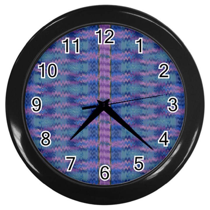 Purple Blue Ikat Stripes Wall Clock (Black)