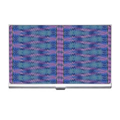 Purple Blue Ikat Stripes Business Card Holder by SpinnyChairDesigns