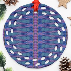 Purple Blue Ikat Stripes Ornament (round Filigree) by SpinnyChairDesigns