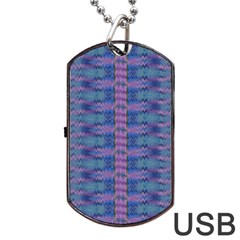 Purple Blue Ikat Stripes Dog Tag Usb Flash (two Sides) by SpinnyChairDesigns