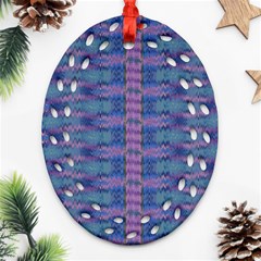 Purple Blue Ikat Stripes Oval Filigree Ornament (two Sides) by SpinnyChairDesigns