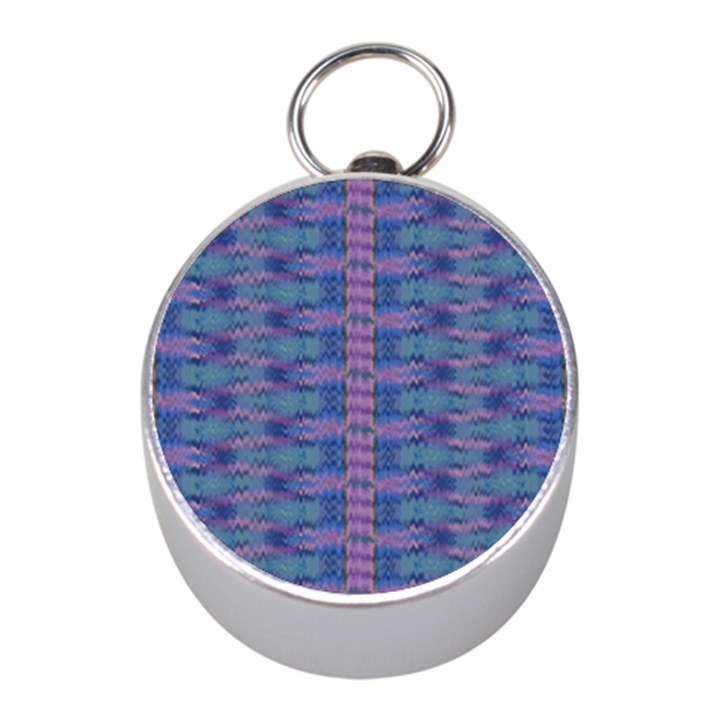 Purple Blue Ikat Stripes Mini Silver Compasses