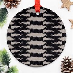 Black And White Zebra Ikat Stripes Ornament (round) by SpinnyChairDesigns