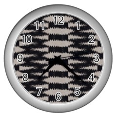 Black And White Zebra Ikat Stripes Wall Clock (silver) by SpinnyChairDesigns