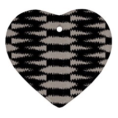 Black And White Zebra Ikat Stripes Heart Ornament (two Sides) by SpinnyChairDesigns