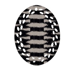 Black And White Zebra Ikat Stripes Oval Filigree Ornament (two Sides) by SpinnyChairDesigns