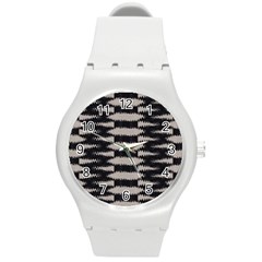 Black And White Zebra Ikat Stripes Round Plastic Sport Watch (m) by SpinnyChairDesigns