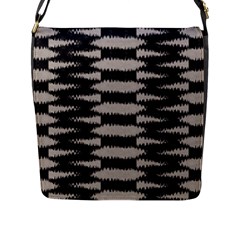 Black And White Zebra Ikat Stripes Flap Closure Messenger Bag (l) by SpinnyChairDesigns