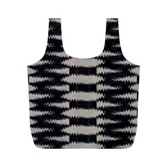 Black And White Zebra Ikat Stripes Full Print Recycle Bag (m) by SpinnyChairDesigns