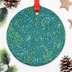 Abstract Blue Green Jungle Paisley Ornament (round) by SpinnyChairDesigns