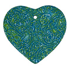 Abstract Blue Green Jungle Paisley Ornament (heart) by SpinnyChairDesigns