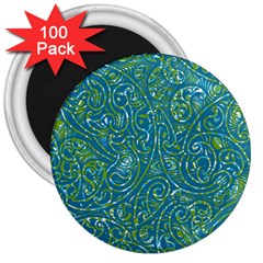 Abstract Blue Green Jungle Paisley 3  Magnets (100 Pack) by SpinnyChairDesigns