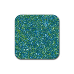 Abstract Blue Green Jungle Paisley Rubber Coaster (square)  by SpinnyChairDesigns