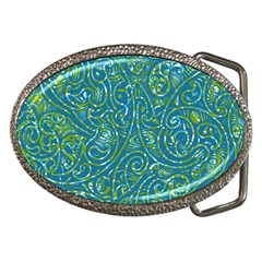 Abstract Blue Green Jungle Paisley Belt Buckles by SpinnyChairDesigns