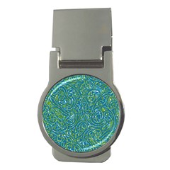 Abstract Blue Green Jungle Paisley Money Clips (round)  by SpinnyChairDesigns