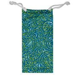 Abstract Blue Green Jungle Paisley Jewelry Bag by SpinnyChairDesigns