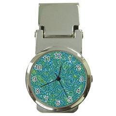 Abstract Blue Green Jungle Paisley Money Clip Watches by SpinnyChairDesigns