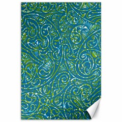 Abstract Blue Green Jungle Paisley Canvas 12  X 18  by SpinnyChairDesigns