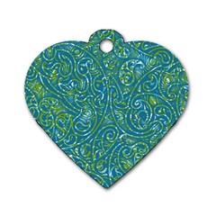 Abstract Blue Green Jungle Paisley Dog Tag Heart (one Side) by SpinnyChairDesigns