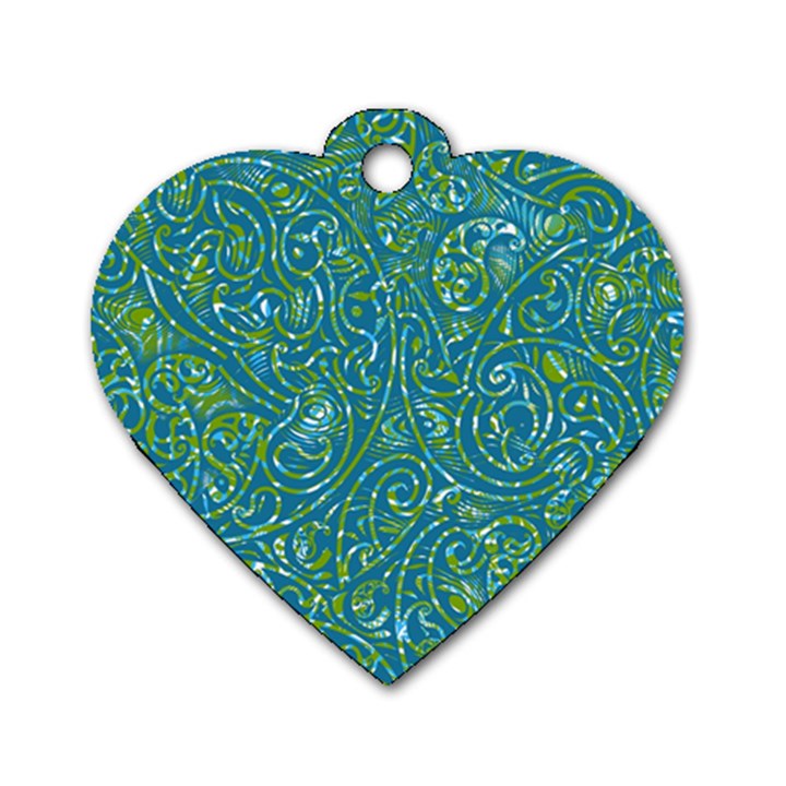 Abstract Blue Green Jungle Paisley Dog Tag Heart (One Side)