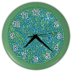 Abstract Blue Green Jungle Paisley Color Wall Clock by SpinnyChairDesigns