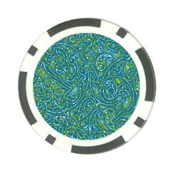 Abstract Blue Green Jungle Paisley Poker Chip Card Guard by SpinnyChairDesigns