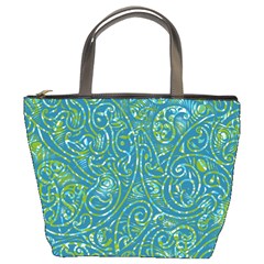 Abstract Blue Green Jungle Paisley Bucket Bag by SpinnyChairDesigns