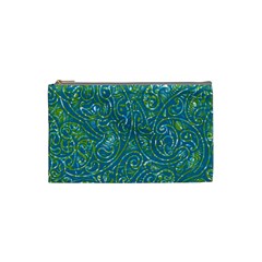 Abstract Blue Green Jungle Paisley Cosmetic Bag (small) by SpinnyChairDesigns