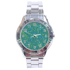 Abstract Blue Green Jungle Paisley Stainless Steel Analogue Watch by SpinnyChairDesigns