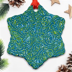 Abstract Blue Green Jungle Paisley Ornament (snowflake) by SpinnyChairDesigns