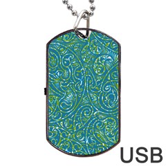 Abstract Blue Green Jungle Paisley Dog Tag Usb Flash (one Side) by SpinnyChairDesigns