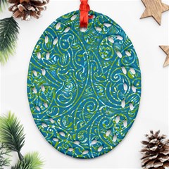 Abstract Blue Green Jungle Paisley Oval Filigree Ornament (two Sides) by SpinnyChairDesigns