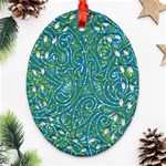 Abstract Blue Green Jungle Paisley Oval Filigree Ornament (Two Sides) Back