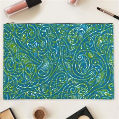 Abstract Blue Green Jungle Paisley Cosmetic Bag (xxl) by SpinnyChairDesigns