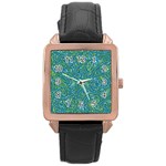 Abstract Blue Green Jungle Paisley Rose Gold Leather Watch  Front