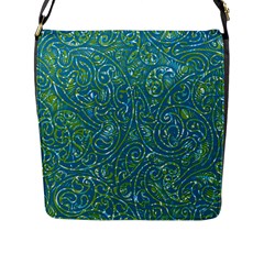 Abstract Blue Green Jungle Paisley Flap Closure Messenger Bag (l) by SpinnyChairDesigns