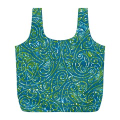 Abstract Blue Green Jungle Paisley Full Print Recycle Bag (l) by SpinnyChairDesigns