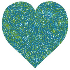 Abstract Blue Green Jungle Paisley Wooden Puzzle Heart by SpinnyChairDesigns