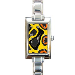 Yellow Black Orange Abstract Art Pattern Rectangle Italian Charm Watch by SpinnyChairDesigns