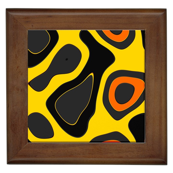 Yellow Black Orange Abstract Art Pattern Framed Tile