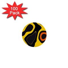 Yellow Black Orange Abstract Art Pattern 1  Mini Buttons (100 Pack)  by SpinnyChairDesigns