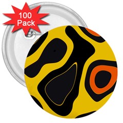 Yellow Black Orange Abstract Art Pattern 3  Buttons (100 Pack)  by SpinnyChairDesigns