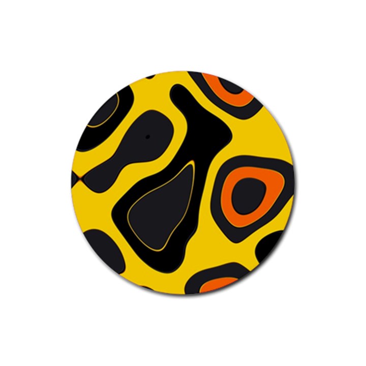 Yellow Black Orange Abstract Art Pattern Rubber Coaster (Round) 