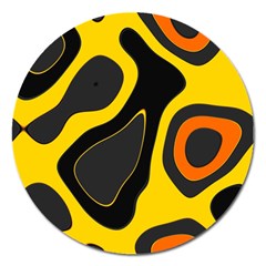 Yellow Black Orange Abstract Art Pattern Magnet 5  (round) by SpinnyChairDesigns