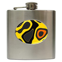 Yellow Black Orange Abstract Art Pattern Hip Flask (6 Oz) by SpinnyChairDesigns